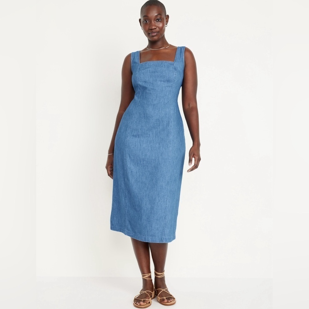 NWT! Old Navy Medium Wash LightWeight Jean Midi Dress - Size XL 🤖 - Picture 5 of 8